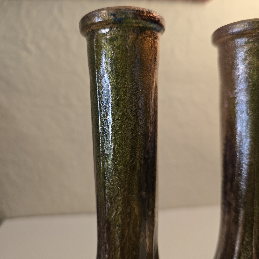2 HANDCRAFTED Upcycled Glass Vases Brown & Copper HANDPAINTED Tabletop Art Decor - Picture 10 of 17